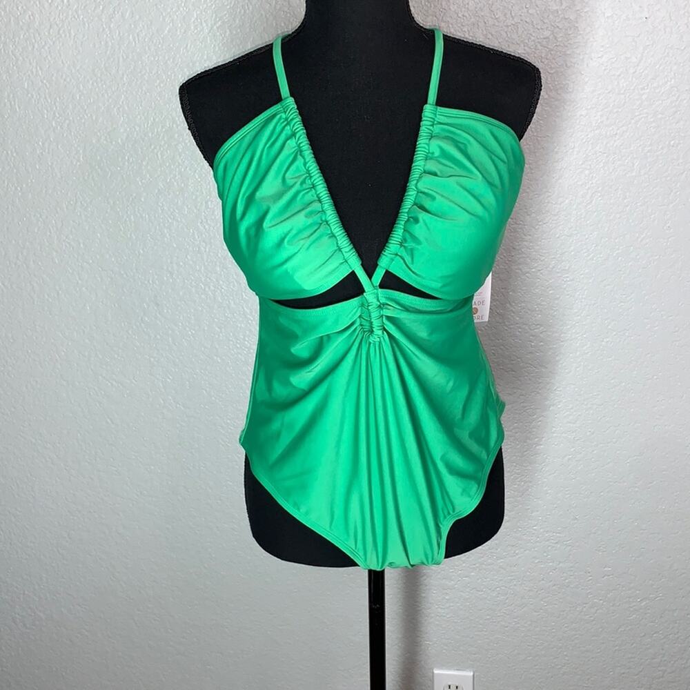 One Piece Swimsuit Women's XL 16 Plunge Cut Out - Shade & Shore- Green- NWT
